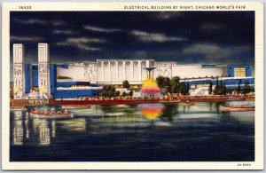 Electrical Building By Night Chicago World's Fair Illinois IL Fountain Postcard