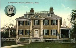 c1910 CAMBRIDGE MASSACHUSETTS LONGFELLOW'S HOME POET MASON BROS POSTCARD P1046