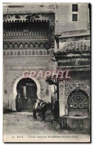 Old Postcard With Place Fez Fountain Nedjaraine Donkey Mule