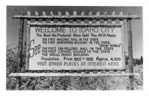 RPPC WELCOME TO IDAHO CITY Wood Sign Real Photo c1950s Vintage Postcard