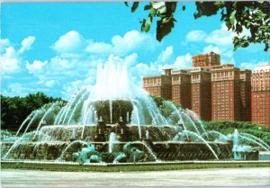 The Conrad Hilton overlooking Buckingham Fountain Chicago Illinois Postcard