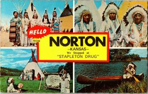 Hello from Norton KS Stapleton Drug Multi View Vintage Postcard G40