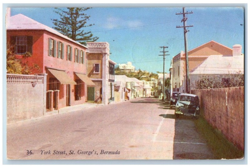 St. Georges Bermuda Postcard View of Buildings in York Street 1955 Vintage