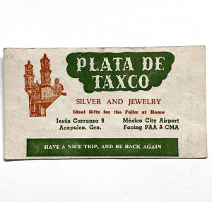 Vintage Plata De Taxco Mexico Trade Card