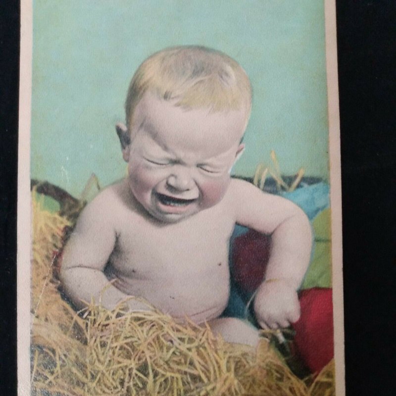 Rare Antique Postcard & Postage Stamp 1910 Baby photo Color GREAT SHAPE