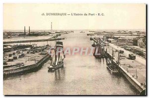 Old Postcard Dunkirk the Entree Harbor Lighthouse Fishing Boat