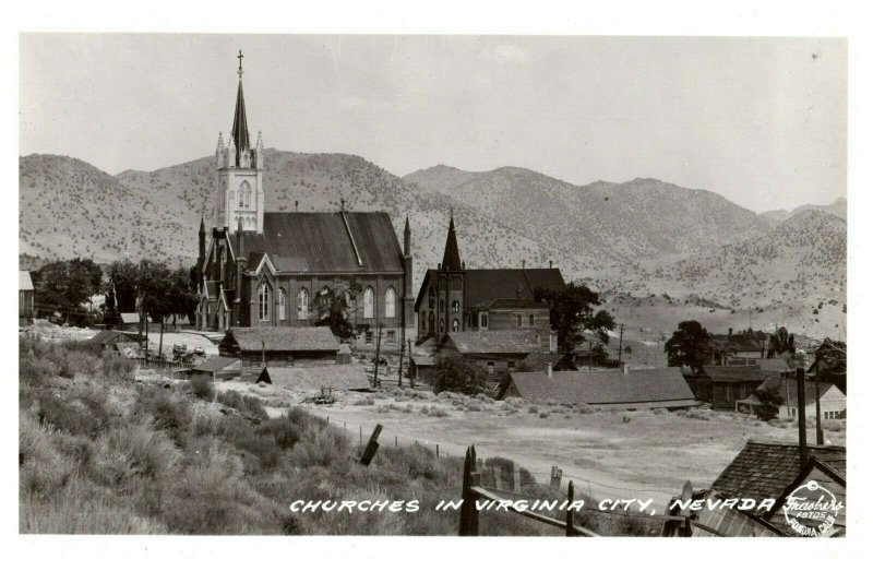 RPPC Frashers Churches in Virginia City, Nevada Vintage Postcard P120