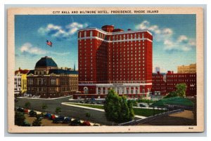 Vintage 1930's Postcard City Hall & Biltmore Hotel Providence Rhode Island