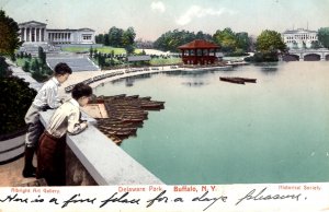 Buffalo, New York - Boys looking at the lake at Delaware Park - in 1907