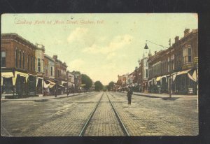 GOSHEN INDIANA DOWNTOWN MAIN STREET SCENE STORES VINTAGE POSTCARD 1910