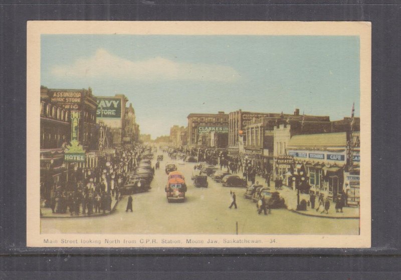 CANADA, MOOSE JAW, SASK, MAIN STREET FROM CPR STATION, c1935 ppc., unused.