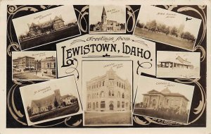 RPPC LEWISTOWN Idaho Union Depot Lewiston Churches c1910s Vintage Photo Postcard