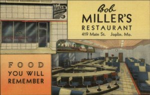 Joplin MO Bob Miller's Restaurant NICE LINEN ADVERTISING Postcard Art Deco