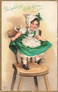 c1910 Cute Girl Dancing On Chair Clover St Patricks Day Germany P448 