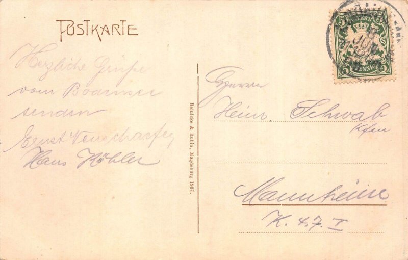 A169 Germany 1909 Konstanz Bahnhofplatz Train Station Square vintage postcard