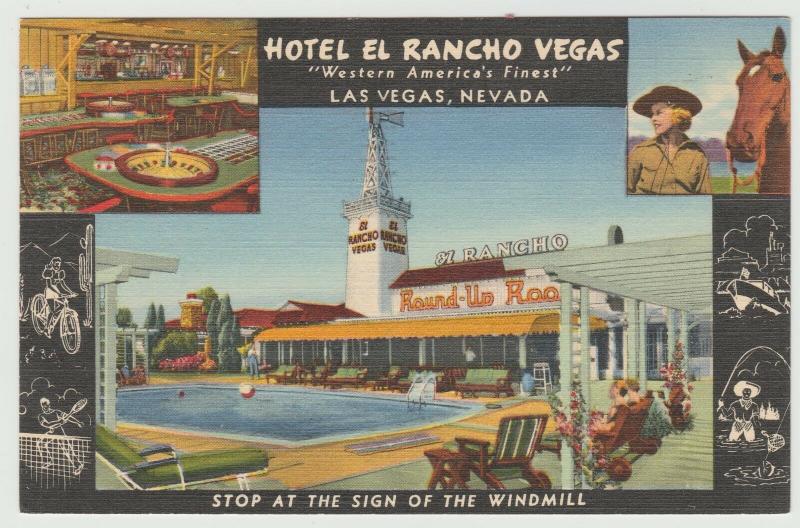  Las Vegas, Nevada Hotel El Rancho Vegas linen 1949 Postcard 