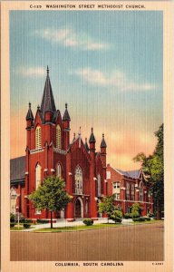 Washington St Methodist Church Columbia South Carolina Linen Postcard VTG UNP 