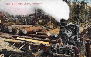 Logging Train Hauling Logs Clark County Washington 1910 postcard