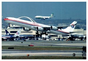 China Eastern Airlines Airbus A340-642 taking off LAX Airplane Postcard