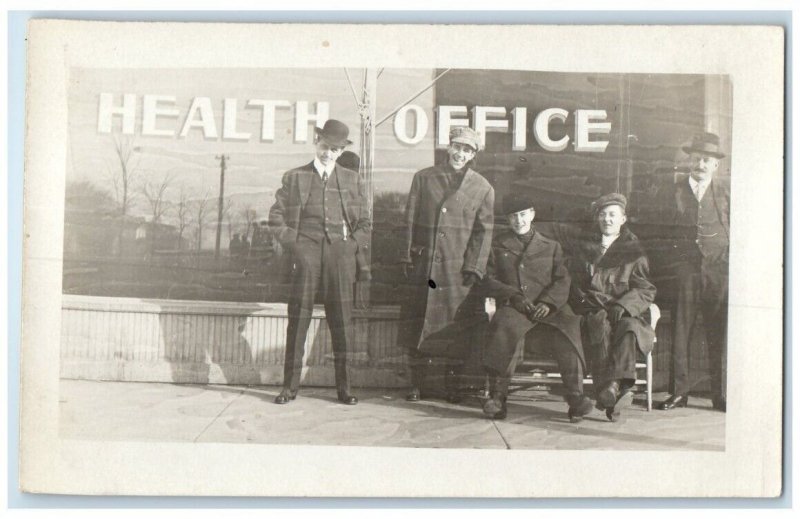 c1918 Health Office Dapper Men Hudson South Dakota SD RPPC Photo Postcard