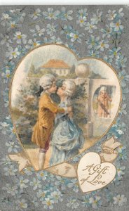 A GIFT OF LOVE ROMANCE VALENTINE HOLIDAY SILK EMBOSSED POSTCARD (c. 1910)