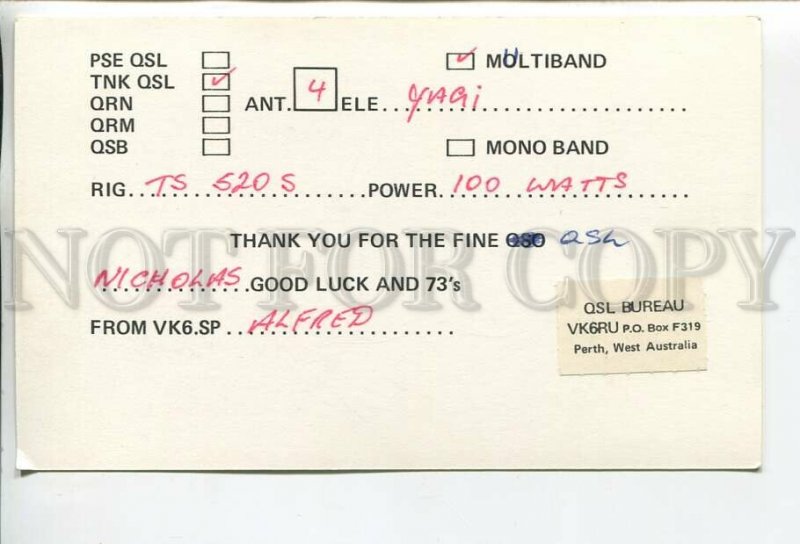 462897 1981 year Australia Bunbury radio amateur with equipment radio QSL card