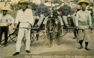 Postcard Japan Yokohama C1910 Navy Musicians Rickshaw Ride Brown Shaffer 23-8098