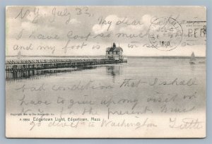 EDGARTOWN MA LIGHTHOUSE 1910 ANTIQUE POSTCARD 