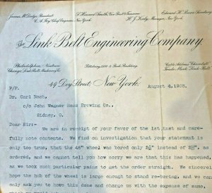 JOHN WAGNER BREWING LETTER -  Link-Belt Engineering Co - RARE - NEW YORK - 1903 