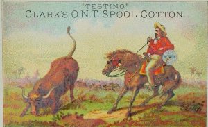 1870's-80's Clark's ONT Spool Cotton Cowboy Horse Lasso Bull P43