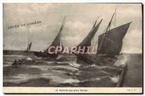 Old Postcard Cotes De L & # 39ocean Rentree in bad weather Boat Stamp Vainxains