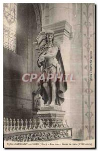 Postcard Ancient Church of Aubigny sur Nere Cher XVII century wooden statue