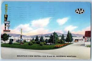 Bozeman Montana MT Postcard Mountain View Motel Garden Street View 1957 Vintage