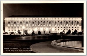 State Building Illuminated Civic Center San Francisco California RPPC Postcard