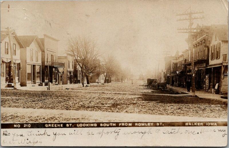 Walker Iowa~Greene Street South @ Rowley~Laundry~Stores~Rutted Rpad~c1910 RPPC 