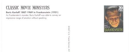 US Monster Movies - Frankenstein. Mint, Pre-stamped.