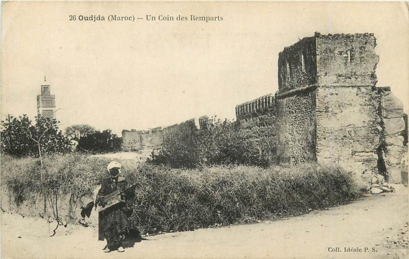 Morocco Maroc Oudja - Un Coin des Remparts, ethnic man with guitar