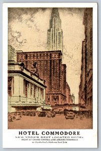 Hotel Commodore, New York City, Vintage Lumitone Photoprint Art Postcard