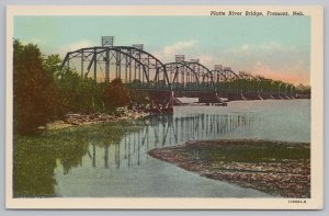 Platte River Bridge~Fremont Nebraska~Reflection In River~Vintage Postcard