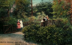 Circa 1910 Kids on Bridge in John Ball Park, Grand Rapids, Michigan Postcard P12