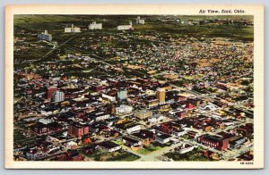 Enid Oklahoma~City Air View~Downtown~High Rise Bldgs~Roads~Linen 1948 Postcard
