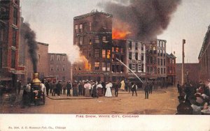 FIRE SHOW WHITE CITY CHICAGO ILLINOIS GLITTER ADDED POSTCARD (c. 1905)