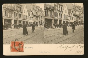 Postmarked 1910 Stereoview Photo Postcard Rue de LÉtape Reims France