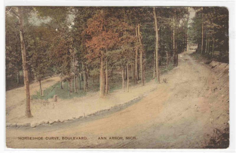 Horseshoe Curve Boulevard Ann Arbor Michigan handcolored 1915 postcard