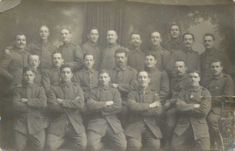 Regimental group souvenir photo postcard dated 1917 military uniforms