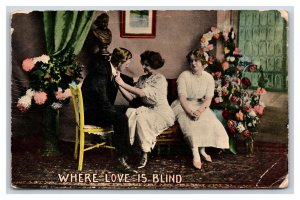 Romance Where Love Is Blind Couple With Odd Woman Out DB Postcard V1