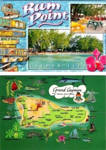 2~4X6 Postcards Grand Cayman, BWI Cayman Islands RUM POINT Tourist Spot & MAP