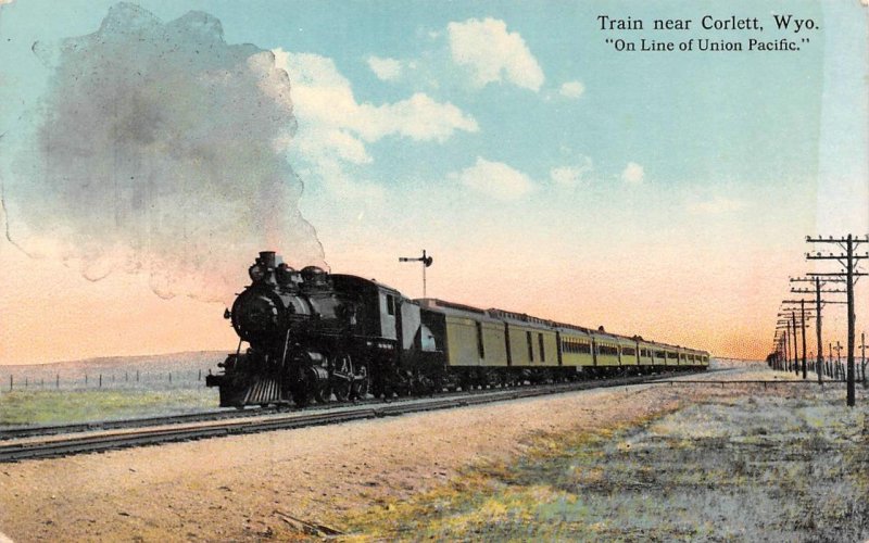 Corlett, WY Wyoming  TRAIN~Union Pacific Railroad  LARAMIE CO ca1910's Postcard