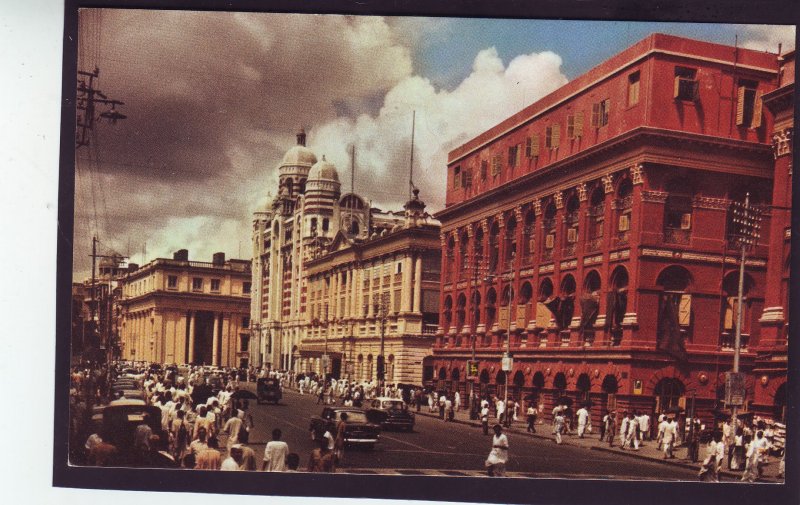 P1379 vintage unused postcard netaji subhas road calcutta india w/ autos people