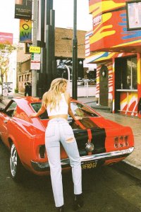 Sexy Rock Chick Sports Car at Rainbow Roxy Hollywood Plain Back Postcard